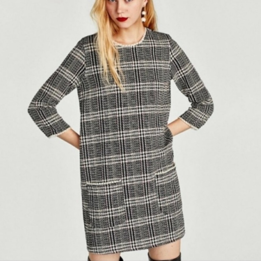 Zara Black and White Plaid Mini Dress